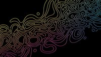 Abstract flowing lines create organic topographic pattern on dark background with gradient colors from gold to purple for modern digital design.