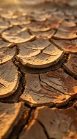 Cracked, parched earth with deep fissures and golden-brown tones showing severe drought conditions and soil erosion for environmental and climate change concepts.