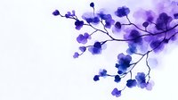Delicate purple watercolor flowers on branch with soft gradient background, artistic floral composition in minimalist Asian style. Suitable for wall art and stationery design.