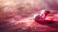 Pink diamond on shimmering velvet surface with magical sparkles and bokeh light effects creating luxurious romantic atmosphere for jewelry or fantasy designs.