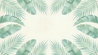 Tropical foliage frame with green palm and banana leaves arranged in corners on cream background, isolated and ready for design use on invitations, posters, and web layouts.