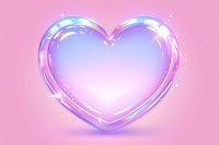 Glowing neon heart shape with blue and purple gradient effects on pink background, sparkling light elements create romantic atmosphere.