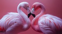 Two pink flamingos forming heart shape with necks on romantic gradient background for love and Valentine's Day designs.