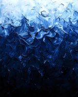 Abstract waves in deep navy blue and white create dramatic textured movement, with light tones fading into dark depths. Artistic fluid pattern for modern wall decor.