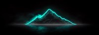 Glowing turquoise mountain silhouette with neon effect against dark background, reflecting on glossy surface. Panoramic digital art for modern wall decor and gaming visuals.