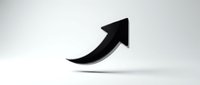 Black curved arrow pointing upward and right on white background isolated for business growth and direction concepts.
