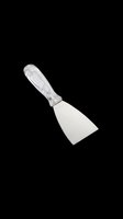 Putty knife with clear plastic handle and stainless steel blade, isolated on transparent background, ready for print on demand, stickers, and clipart use.