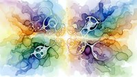 Abstract watercolor background with flowing organic shapes in rainbow gradient colors for creative design projects.