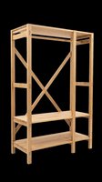 Wooden open wardrobe with hanging rail and shelves, isolated on transparent background. Great for furniture catalogs, interior design mockups, and print on demand.
