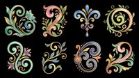 Ornamental flourish swirls with leaf and floral accents in multicolor designs. Isolated on transparent background, ready for clipart, t-shirt design, stickers, sublimation, and print-on-demand projects.
