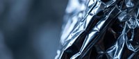 Crumpled aluminum foil with reflective metallic surface creating abstract textures and patterns in dramatic lighting for creative projects.