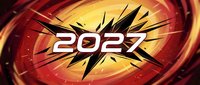 Dynamic explosion burst with 2027 text in bold white letters against fiery orange and red gradient background for New Year celebration designs.