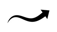 Black curved arrow pointing upward and right on white background isolated for business growth presentations and infographic design elements.