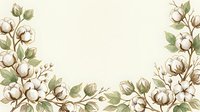 Watercolor cotton flowers border frame on cream background with copy space, soft botanical illustration in muted green and white tones for wedding or nature design.