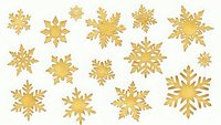 Golden snowflakes collection isolated on white background for winter holiday decorations, Christmas crafts, seasonal designs and festive projects.