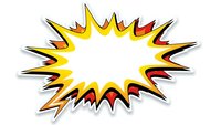 Comic book explosion burst with yellow and red flames isolated on white background for graphic design and promotional materials.