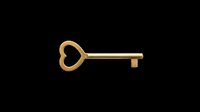 Vintage brass key with heart-shaped bow isolated on transparent background, ready for t-shirt designs, clipart, stickers, print-on-demand products, and sublimation projects.