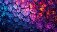 Vibrant honeycomb pattern with neon pink, purple and blue gradient colors creating abstract cellular texture background for modern tech designs and presentations.