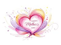 Happy Mother's Day greeting card with colorful heart shape made of flowing ribbons and swirls on white background for celebration design.