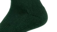 Dark green knitted cotton sock closeup showing texture and fabric detail, isolated on white background for apparel and fashion design use.