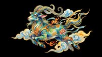 Ornate dragon with flowing mane and tail, featuring intricate gold, teal, and orange patterns. Isolated on transparent background, ready for t-shirts, stickers, clipart, sublimation, and print-on-demand designs.