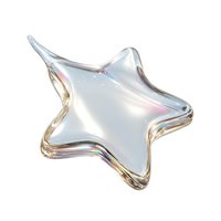 Clear glass star-shaped bowl with iridescent rainbow reflections isolated on white background for home decor and tableware design projects.