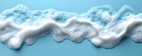 Soap foam bubbles wave on blue background, realistic white shampoo or detergent froth texture with small bubbles for cleaning and washing design.