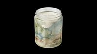 Scented candle in glass jar with watercolor abstract design, isolated on transparent background. Ready for product mockups, print-on-demand, and design projects.