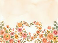 Watercolor floral background with heart shape, peach and coral roses, ranunculus, green leaves, soft pastel tones for wedding, greeting card design.
