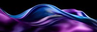Smooth flowing waves of blue and purple silk fabric create elegant abstract curves and folds against black background, luxurious satin texture with light reflections.
