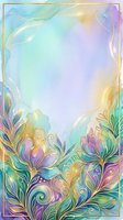 Pastel watercolor floral frame with ornamental flowers and leaves in turquoise, purple, and gold tones. Isolated design on white background, ready for invitations, greeting cards, and decorative projects.