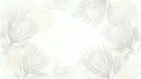 Soft watercolor protea flowers frame a neutral beige background, creating an elegant botanical border for wedding invitations and stationery.