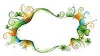 Decorative frame with green swirls, shamrocks and ornamental flourishes on white background for St. Patrick's Day designs and Irish themed projects.