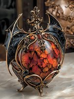 Ornate gothic dragon wing frame with amber stone centerpiece featuring intricate bronze metalwork and dark fantasy design elements in medieval style.