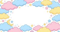 Pastel clouds frame with moon and stars on white background. Soft dreamy border design for baby shower invitations, nursery decor and children projects.