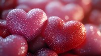 Sparkling red and pink heart shapes covered in glitter and bokeh lights, perfect for Valentine's Day, love, romance, and festive greeting card designs.