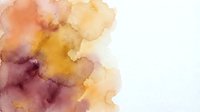 Watercolor abstract background with warm orange yellow purple flowing paint blends on white paper texture for artistic design projects.