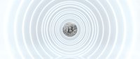Cryptocurrency ripple effect with bitcoin symbol at center creating concentric circles on white background for financial technology designs.