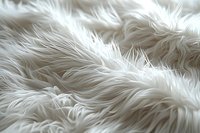 Soft white faux fur texture with delicate fibers creating waves and shadows, macro photography showing detailed plush fabric surface suitable for luxury design backgrounds.