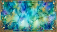 Abstract watercolor background with vibrant blue and green flowing colors in ornate golden frame for artistic design projects and creative layouts.