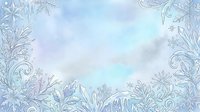 Delicate frost patterns and snowflakes frame a soft, dreamy winter sky in cool blue and purple tones, creating an elegant frozen border suitable for seasonal designs and holiday projects.