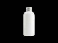 White plastic bottle with silver aluminum screw cap, isolated on transparent background. Ready for label mockups, packaging design, stickers, and print on demand use.