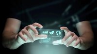 Business professional hands protecting holographic financial data with checkmarks and dollar symbols in futuristic digital interface for investment security.