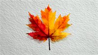 Vibrant autumn maple leaf with gradient colors from deep red to golden yellow on textured white paper background, showcasing fall's natural palette.