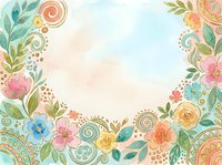 Watercolor floral frame with ornamental swirls and botanical elements in soft pastels, isolated on white background for design projects and decorative layouts.