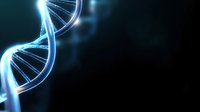 Glowing blue DNA helix strand on dark background with bokeh effect shows genetic research and biotechnology concept for science and medical designs.