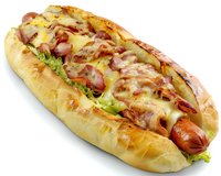Appetizing hot dog with melted cheese, crispy bacon, fresh lettuce on golden bun isolated on white background, ready for menu or advertising use.