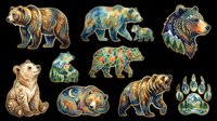 Watercolor bear clipart set with nine designs, isolated on transparent background. Great for stickers, t-shirt design, print on demand, and sublimation crafts.