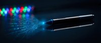 Fiber optic cables transmitting colorful data streams with glowing light effects on dark background for technology and communication concepts.