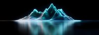 Glowing turquoise mountain peaks rise above dark water surface with mirror reflection against black background, creating ethereal panoramic landscape.